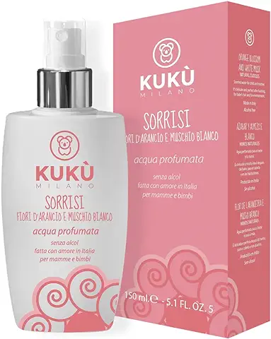 KUKÙ MILANO - Sorrisi - Agua Perfumada de 150 ml para Niño y Madre, sin Alcohol, Fabricado en Italia - Flores de Naranja y Almizcle Blanco  
