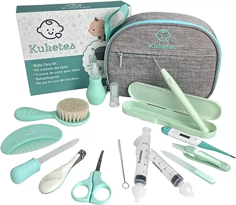 Kuketes - Set Cuidado Bebe Recién Nacido. Kit Higiene Para El Cuidado Del Bebe. Pack Accesorios Lima, Tijeras, Saca Mocos, Jeringa Bebe, Cepillo, Peine. Kit Completo Bebes para Viaje y uso Diario  