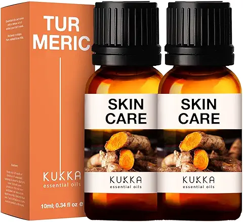 Kukka Aceite de Cúrcuma para la piel - Aceite Esencial de Cúrcuma Natural para Difusor, Cara, Cabello, Aromaterapia, Bombas de Baño, Jabones y Velas - Aceite de Cúrcuma para el Dolor (10ml x 2)  