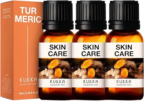 Kukka Aceite de Cúrcuma para la piel - Aceite Esencial de Cúrcuma Natural para Difusor, Cara, Cabello, Aromaterapia, Bombas de Baño, Jabones y Velas - Aceite de Cúrcuma para el Dolor (10ml x 3)  