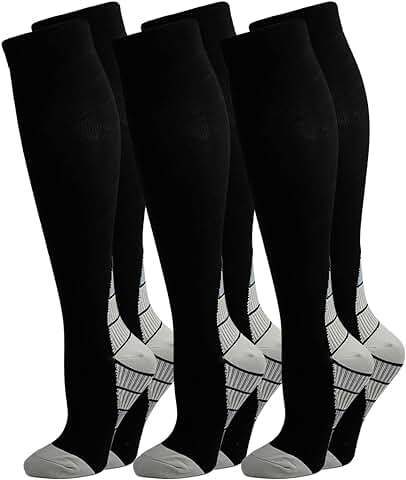 Kuzimua 3 Pares Calcetines/Medias de Compresión para Hombres y Mujeres, Running, Deporte, Correr, Senderismo, Volar, Viajar, Varicosas, Embarazo y Médicos  