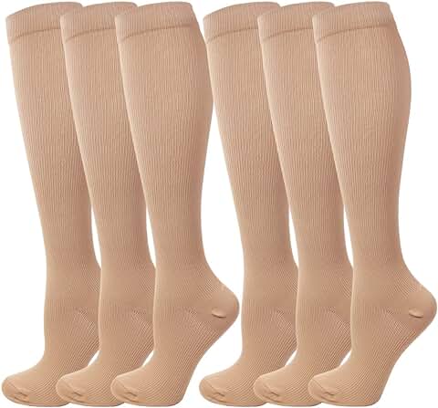 Kuzimua 6 Pares Calcetines/Medias de Compresión para Hombres y Mujeres, Running, Deporte, Correr, Senderismo, Volar, Viajar, Varicosas, Embarazo y Médicos  