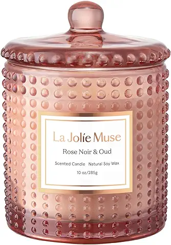 LA JOLIE MUSE Vela Aromática de Rosa Damasco, Vela de Cera Natural con Aroma Floral, 75 Horas de Duración, Envase de Vidrio para Regalo y Decoración del Hogar, 285g  