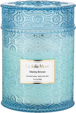 LA JOLIE MUSE, Vela Perfumada de Brisa Marina, Vela de Soja Natural para el Hogar, 80 Horas de Combustión, Velas en Tarro de Cristal Grnde, 550grs  