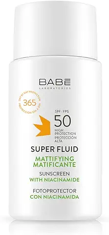 Laboratorios Babé Super Fluid Matificante Fotoprotector SPF 50, Resistente Al Agua, Todo tipo de Piel, Foto Envejecimiento, Protección Daño Solar, Piel Grasa o Con Tendencia Acneica, 50 ml  