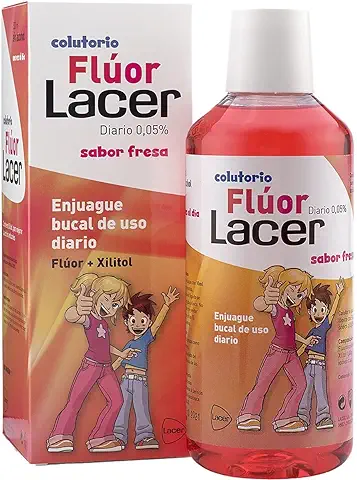LACER Flúor Colutorio Diario 0,05% con Sabor a Fresa sin Alcohol Frasco 500 ml  