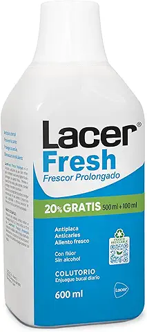 LACERFRESH - Fresh Colutorio 600 ml, Enjuague Bucal Diario, Combate el Mal Aliento, Protección de Encias, sin Alcohol, con Flúor y Triclosán, Sabor Fresco de Efecto Prolongado  