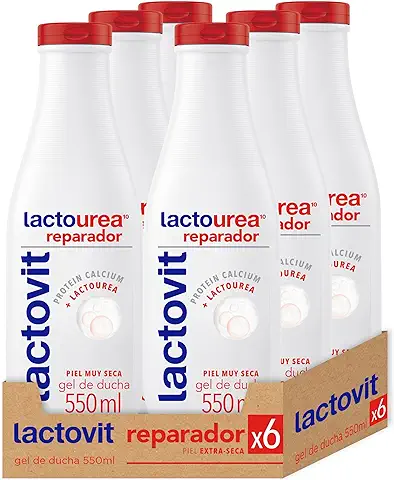 Lactovit - Gel de Ducha Reparador Lactourea, Hidrata, Nutre y Repara, Piel Fuerte y Joven, Textura Cremosa, con Protein Calcium y Lactourea, para Pieles Muy Secas o Extra Secas - Juego de 6 x 550 ml  