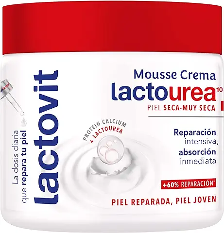 Lactovit - Mousse Crème Hidratante Lactourea para Cuerpo y Cara de 24 Horas Duración, para Pieles Secas y Muy Secas - 400 ml  