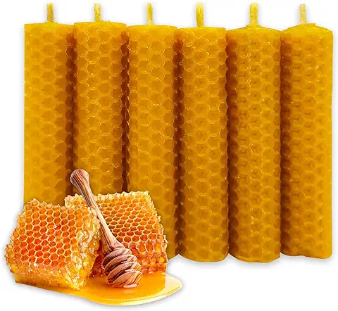 LAMARE Vela de Miel Natural 100% pura de Abeja (Pack de 6, 10 cm Longitud - 2 cm Diámetro)  