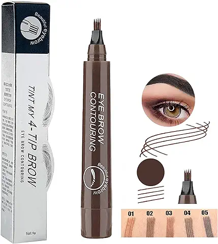 lapiz perfilador de cejas microblading, 4 puntas, Naturales Cubre áreas Dispersas, resistente al agua (02# Marrón Oscuro)