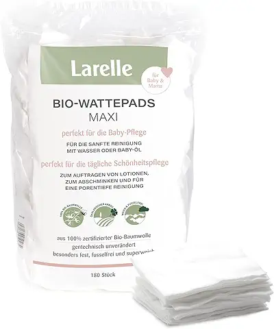 Larelle 180 Almohadillas de Algodón Orgánicas maxi para el Cuidado del Bebé y la Belleza Diaria.  