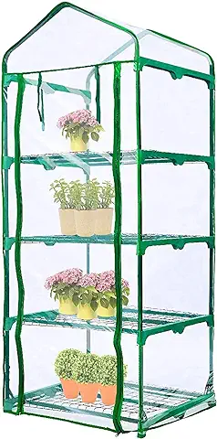 LATERN 4 Niveles Cubierta de Repuesto para Invernadero, 160CM x 70CM x 50CM Cubierta de Casa de Cultivo de Plantas Pequeñas de PVC Transparente con Puerta Cremallera Enrollable (Marco No Incluido)  