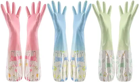 LATRAT 3 Pares de Guantes de Cocina Antideslizantes Largos, Guantes de goma para Cocina Lavaplatos Hogar Limpieza Limpieza de Lavandería  