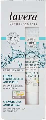 Lavera Basis Sensitiv Crema de Ojos Antiarrugas Q10 - Con Coenzima Q10 Natural - Malva & Manteca de Karité bio - Vegano - Biológico - Cosméticos Naturales 100% Certificados - 15 ml  