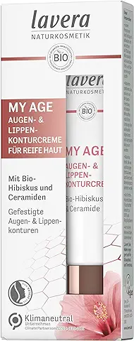 Lavera My Age - Crema de Contorno de ojos y Labios con Hibisco Orgánico y Ceramida de Origen Vegetal, Reduce las Manchas Pigmentadas, para Pieles Maduras, Cosmética Natural Certificada, Vegana, 15 ml  