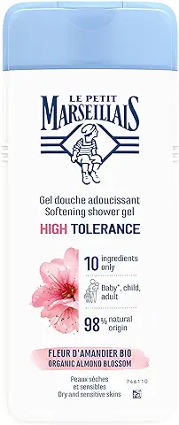 Le Petit Marseillais Gel de Ducha Suave con alta Tolerancia, flor de Almendra Biológica (400 ml), gel de Ducha Suave para Pieles Secas y Sensibles, Crema de Ducha sin Jabón sin Colorantes.  