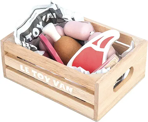 Le Toy Van - TV189 - Juego Educativo para Niños a Partir de 2 Años caja de Carne y Embutidos de Madera, Juguetes Montessori, Juego Ecológico en Madera FSC y Colores al agua  