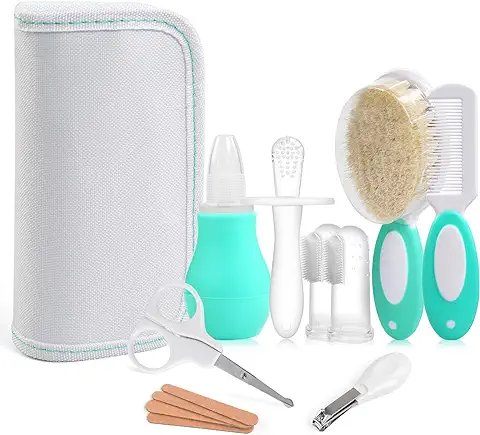 LEADSTAR Bebe Recien Nacido, Set para el Cuidado del Bebé, 8 PCS Neceser Bebe Cuidado de Aseo Bebé Kit de Cuidado de Salud Seguro Infantil Enfermera Diaria Herramienta Cepillo de Pelo Tijeras de Uñas  