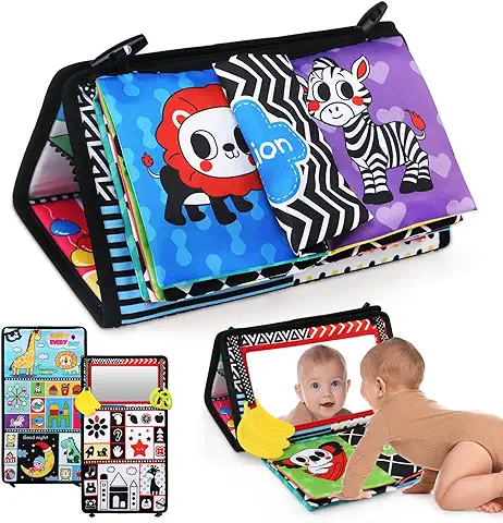 LEADSTAR Espejo Bebe Montessori con Libro Blanco y Negro,Plegable Libro Interactivo de Tela Sensoriales para Bebé 0-12 Meses,Montessori Juegos Educativo Regalo para Recien Nacido Niñas Niños (5985)  