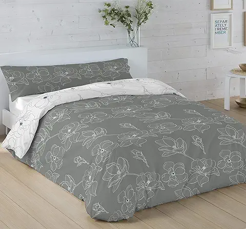 LEBENGOOD Juego de Funda Nórdica 50% Algodón para Cama 135x190/200 con Funda Almohada Funda de Edredón Colcha Sábana. Juego de Ropa Cama (Leiden Marengo 135)  