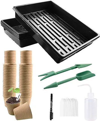 Lechansen Semilleros Fibra Biodegradables de Germinacion Invernadero con Bandejas，6 cm 100 Macetas Pequeñas de Semillas Turba Redondos con Bandeja para Hierbas Flores Plantas Suculentas y Esquejes  