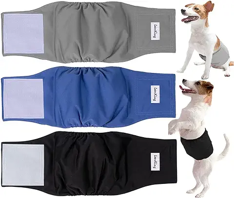 LeerKing Pañales Perro Macho Lavable Paquete de 3 Bandas de Vientre Reutilizables Incontinencia Cubre Panza para Mascotas Pequeños Medianos Grandes 3XL LeerKing Pañales Perro Macho Lavable Paquete de 3 Bandas de Vientre Reutilizables Incontinencia Cubre Panza para Mascotas Pequeños Medianos Grandes 3XL