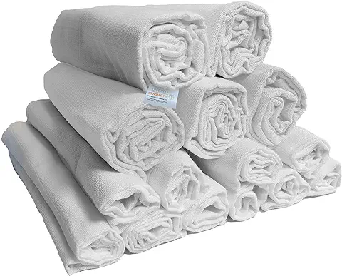 Legunto® Juego de Paños de Gasa para Bebé de Algodón Orgánico, 5 Paños de 70x70 cm, Color Blanco y 10 Paños de 40x40 cm, Paños de Muletón, Pañales de Gasa o Pañales de Tela para Bebé  
