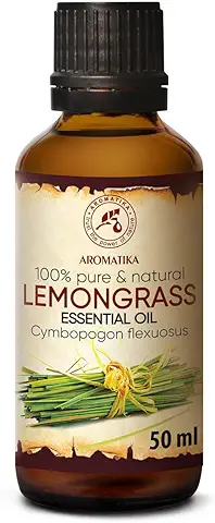 Lemongrass Aceite Esencial 50ml - Cymbopogon Flexuosus - India - 100% Puro y Natural - Mejor para Aromaterapia - Baño - Fragancia para Hogar - Lemongrass Essential Oil  