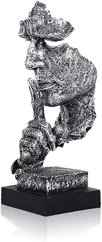 LEPENDOR Decoraciones de Escritorio Abstractas Creativas La Estatua del Pensador, Estatuas y Esculturas de Manos y Rostros para la Decoración de la Sala de Estar del Hogar - Tranquilizarse, Plata  