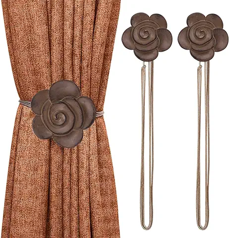 Lewondr Magnética Cortina Hebilla, [1 Par/2 Unidades] Abrazaderas Imán de Camellia de Resina para Cortinas sin Perforaciones, Hebilla Cortina con Banda Decorativa Accesorios para Hogar - Cáfe Claro  