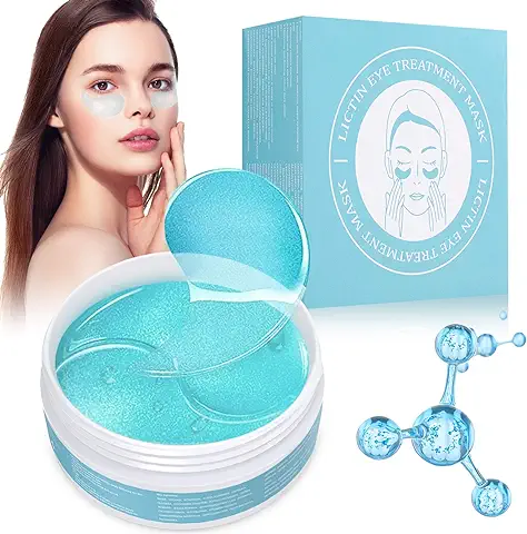 Lictin Máscara para los Ojos-60PCS Parches para los Ojos con Colágeno y Ácido Hialurónico, para las Arrugas, las Ojeras, las Bolsas de los Ojos y la Hinchazón, Hidratante de Larga Duración (Azul)