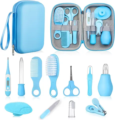 Lictin Set para Cuidado del Bebé -12 Piezas Kit de Aseo para Bebés ，Productos para Bebés, kits de Puericultura para Viaje y el Uso Diario (Azul)  