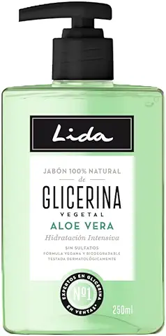 Lida - Jabón Líquido de Manos 100% Natural de Glicerina y Aloe Vera, Elaboración Tradicional - 250 ml  