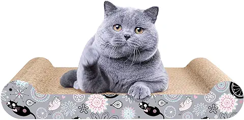 LIKEA Rascador para Gatos de Cartón Cama Rascador con Catnip Orgánico Diseño de Doble Cara con Materiales Ecológicos con Estampados Divertidos 45 x 25 x 7 cm  