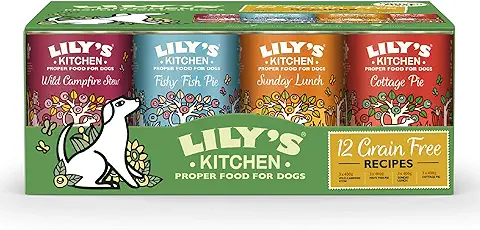 Lily’s Kitchen Alimento Húmedo Natural para Perros Adultos: Paquete de 12 Latas Variadas de 400 g de Nuestras Recetas sin Cereales  