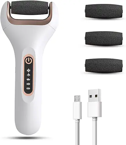 Lima ABS Eléctrica Pies Recargables,Removedor de Callos Eléctrico,Ideal para Eliminar y Quitar Durezas, Callos y Piel, Resistente al Agua,Recargable con USB,Pies con 4 Cabezales de Rodillos  