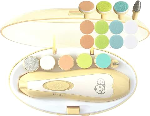 Lima de Uñas para Bebés - Royal Angels 20 en 1 Cortaúñas Eléctrico para Bebés para Uñas y Dedos de los pies para Recién Nacidos y Niños Pequeños (Amarillo)  