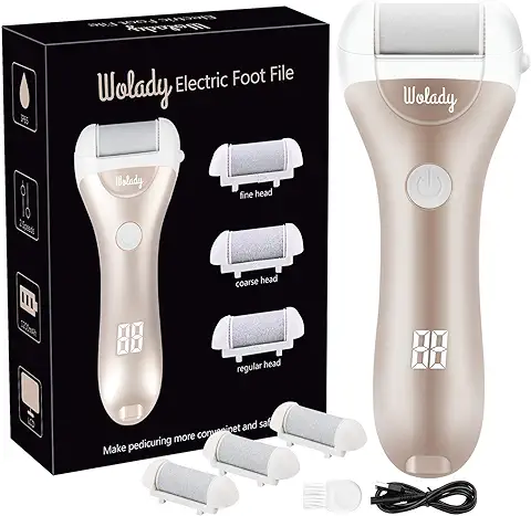 Lima Eléctrica Pedicura Eléctrico Lima Pies Profesional Recargable Wolady 3 Recambios Diferentes 5 Niveles Batería 1200MAH Impermeable IPX7 2 Velocidades Eliminar Callos Pies Durezas Pedicura Cuidado  