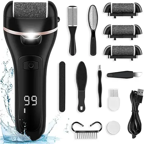 Lima Eléctrica Quita Durezas para Pies, Exfoliante Callos Pedicura Lima Recargable Profesional con 3 Rodillos de Recambio  