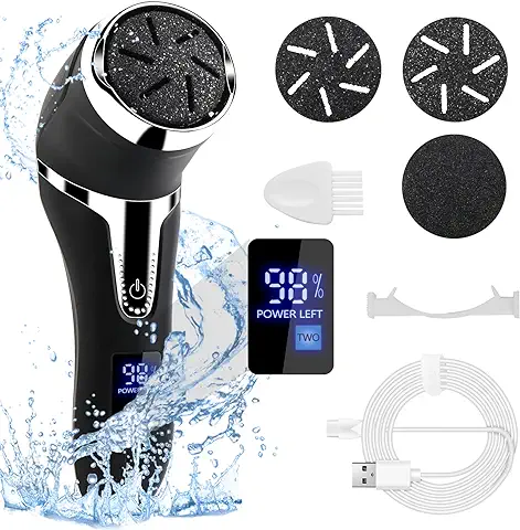 Lima Eléctrica Recargables, IPX7 Impermeable Pedicura Profesional, Removedor de Callos para pies con 3 Cabezales de Rodillos, Pantalla LCD Callosidades Cuidado Pies (plata)  