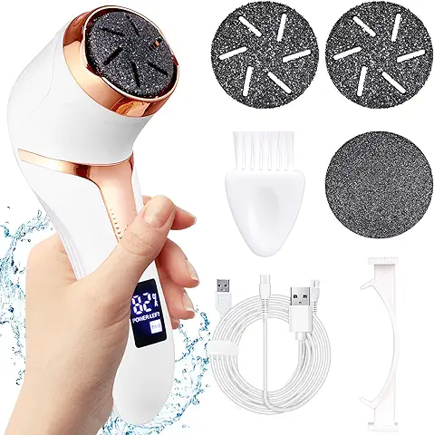 Lima Electrica Pies, Acero Inoxidable, Pedicura Electrico Profesional, 3 Repuesto Rodillos y 2 Velocidades,IPX7 Impermeable,Pies Eliminar Durezas y Callos,pantalla LCD (Blanco）  