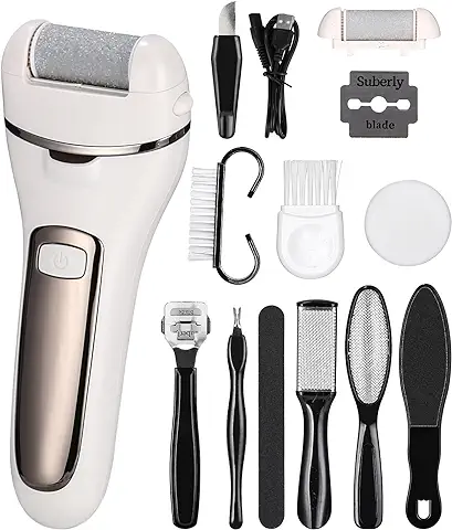 Lima Elétrica de Pies, Kit de Pedicura Profesional, con LED y 3 Cabezales de Recambio Foot File 2 Velocidades, IPX7 Impermeable, para Eliminar Callos  