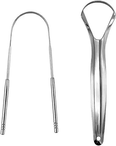 Limpiador de Lengua, 2Pcs Raspador de Lengua de Acero Inoxidable Set, Forma de U Limpiador Lingual, Limpiadores de Lengua, Raspador De Lengua De Metal De Acero Inoxidable, Reutilizable  