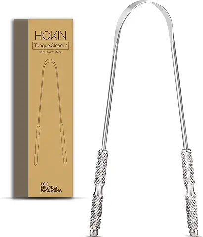 Limpiador de Lengua HOKIN para Adultos, Raspador Lengua de Acero sin Manchas, Tratamiento mal Aliento, Tongue Scraper Cleaner 100% Metálico, Cepillador de Lengua para Hombres y Mujeres (1 Piezas)  