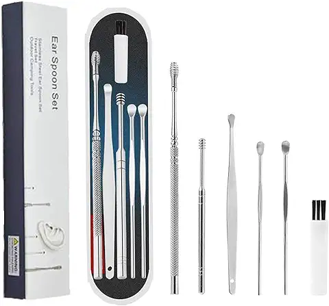 Limpiador de Oídos, 6 Peças Kit de Limpieza para Oídos, Acero Inoxidable ear Cleaner Cuchara, Herramientas de Limpieza de Oídos, con Caja de Almacenamiento, para Adolescentes y Adultos  