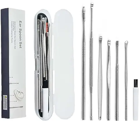 Limpiador de Oídos, 7 Peças Kit de Limpieza para Oídos, Acero Inoxidable ear Cleaner Cuchara, Herramientas de Limpieza de Oídos, con Caja de Almacenamiento, para Adolescentes y Adultos  