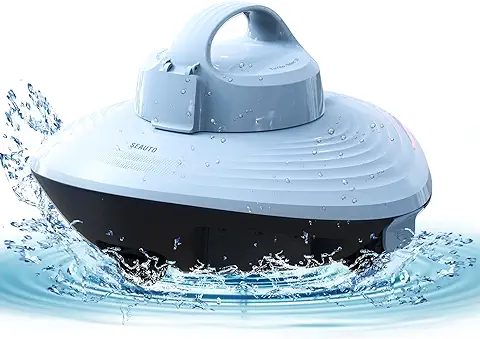 Limpiador de Piscinas Inalámbrico, Seauto Limpiador de Piscina Automático Limpia Fondo y Paredes, Motor Dual, Limpio Hasta 50㎡, Aspirador con Asa y Filtro, Programa de Acoplamiento Automático  