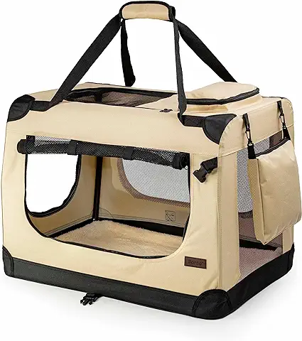Lionto Transportín para Perros Bolsa Transportín para Perros Transportín Plegable Autobox Bolsa para Animales Pequeños, (S) 50x34x36 cm Beige  
