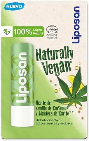 Liposan Naturally Vegan Hemp Oil & Shea Butter (1 x 4,8 g), Bálsamo Labial con Aceite de Semillas de Cáñamo y Manteca de Karité, Cacao de Labios con Fórmula Vegana  